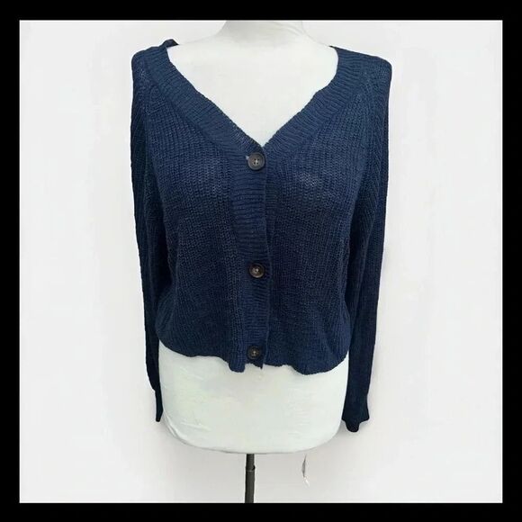 Francesca's‎ Collections Crop Navy Blue Sweater Size Large - Picture 1 of 9